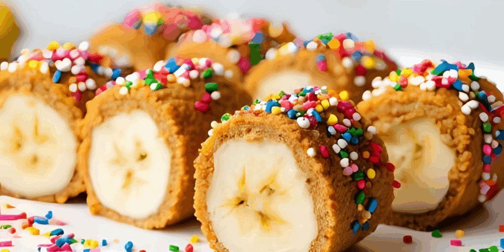 plate of banana sliced covered with nut butter and sprinkles