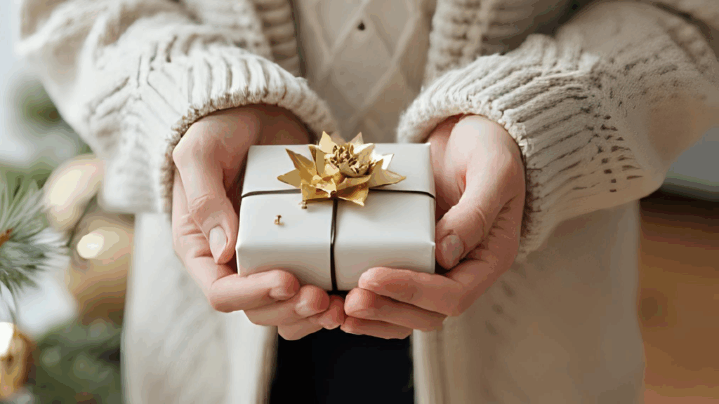 A cozy winter scene featuring a warm cup of tea, a handwritten note, and a festive holiday decoration, symbolizing the spirit of kindness during the holiday season.