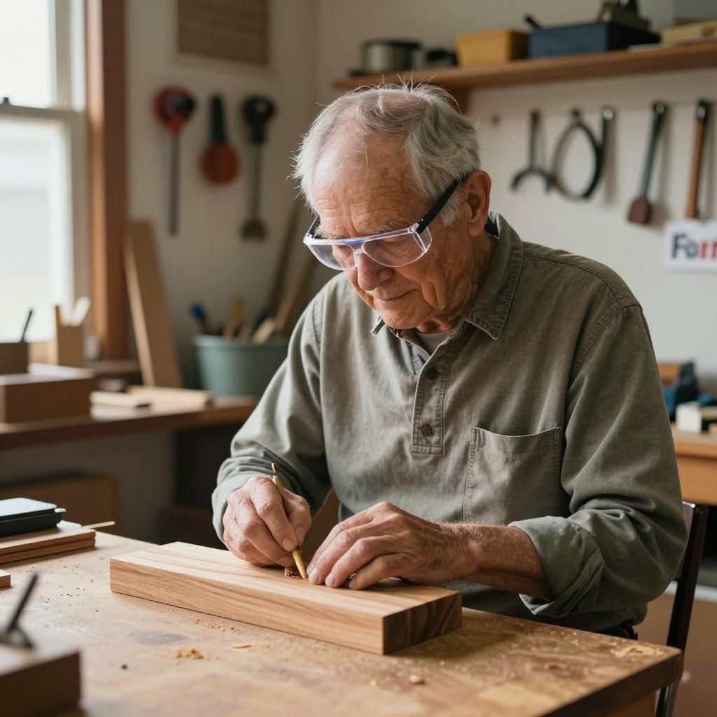 Retired man earning extra income from his woodworking side hustle