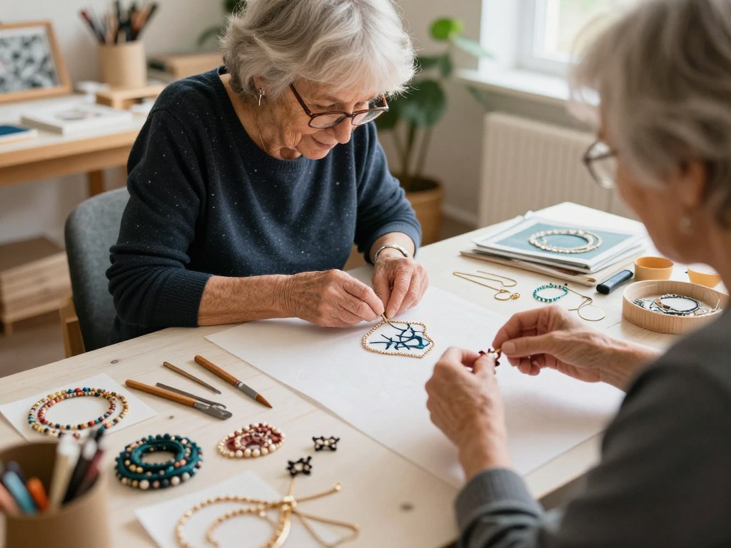 Retired person creating handmade crafts for online sale