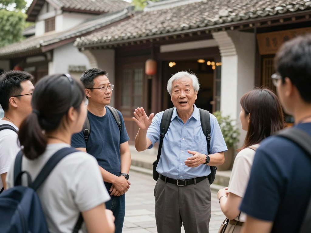 Retired person leading a local tour group
