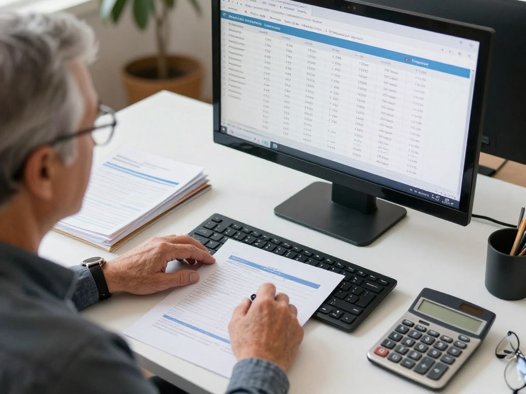 Retired person providing bookkeeping services from home office