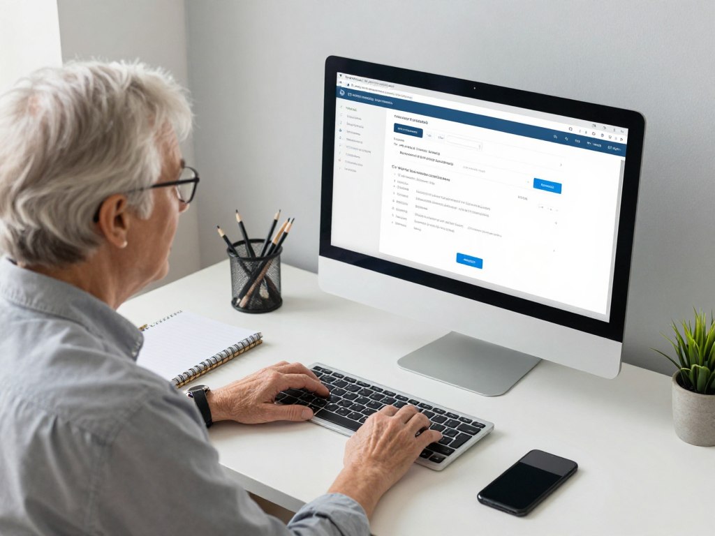 Retired person working as a virtual assistant from home