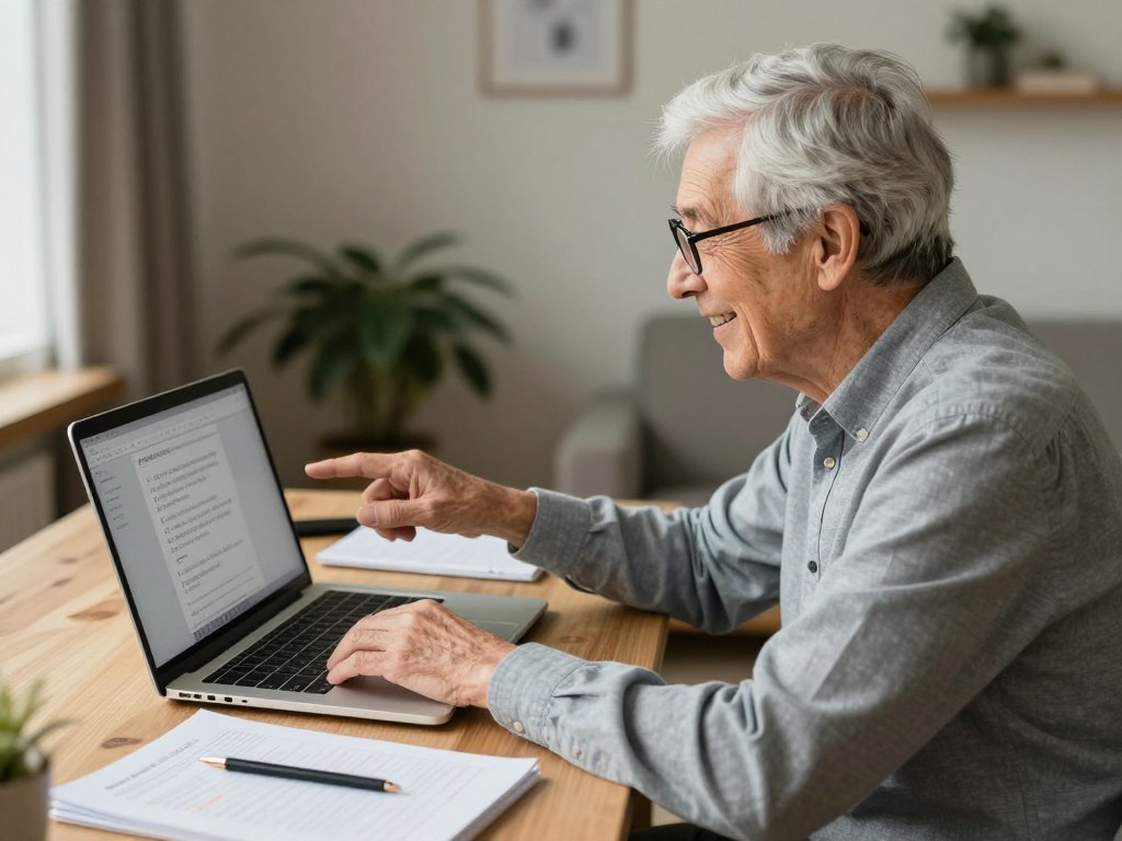 Retired teacher tutoring a student online via video call