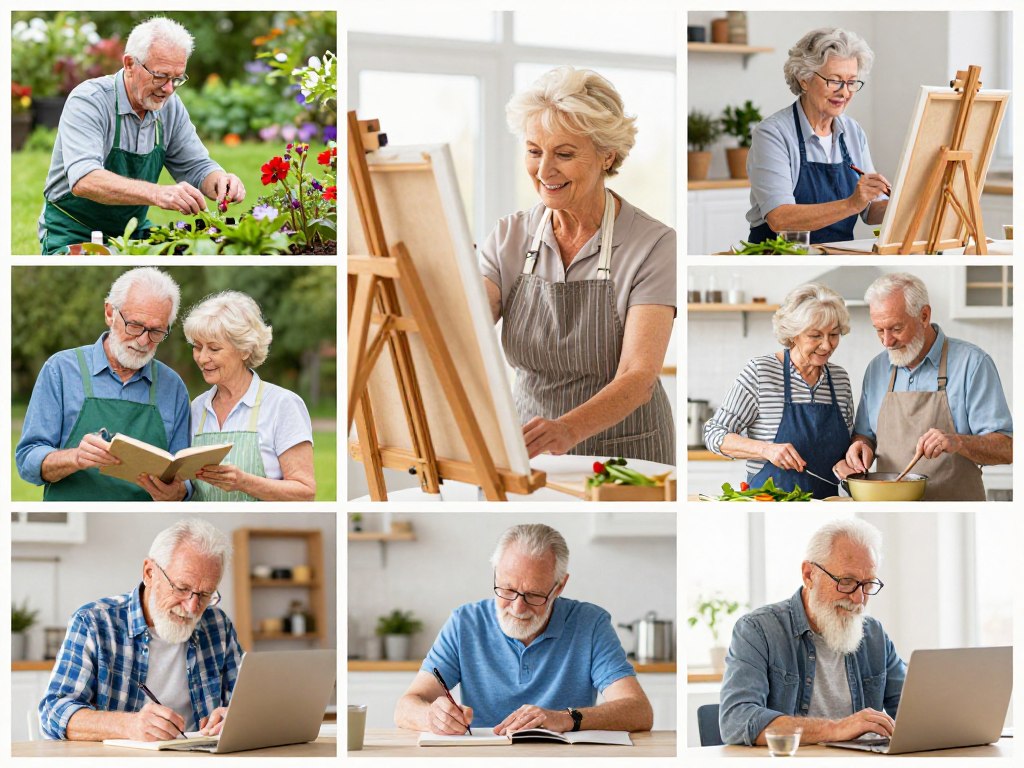 Seniors enjoying various hobbies that could become side hustles