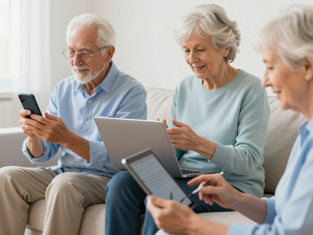 Seniors with varying levels of technology comfort for side hustles