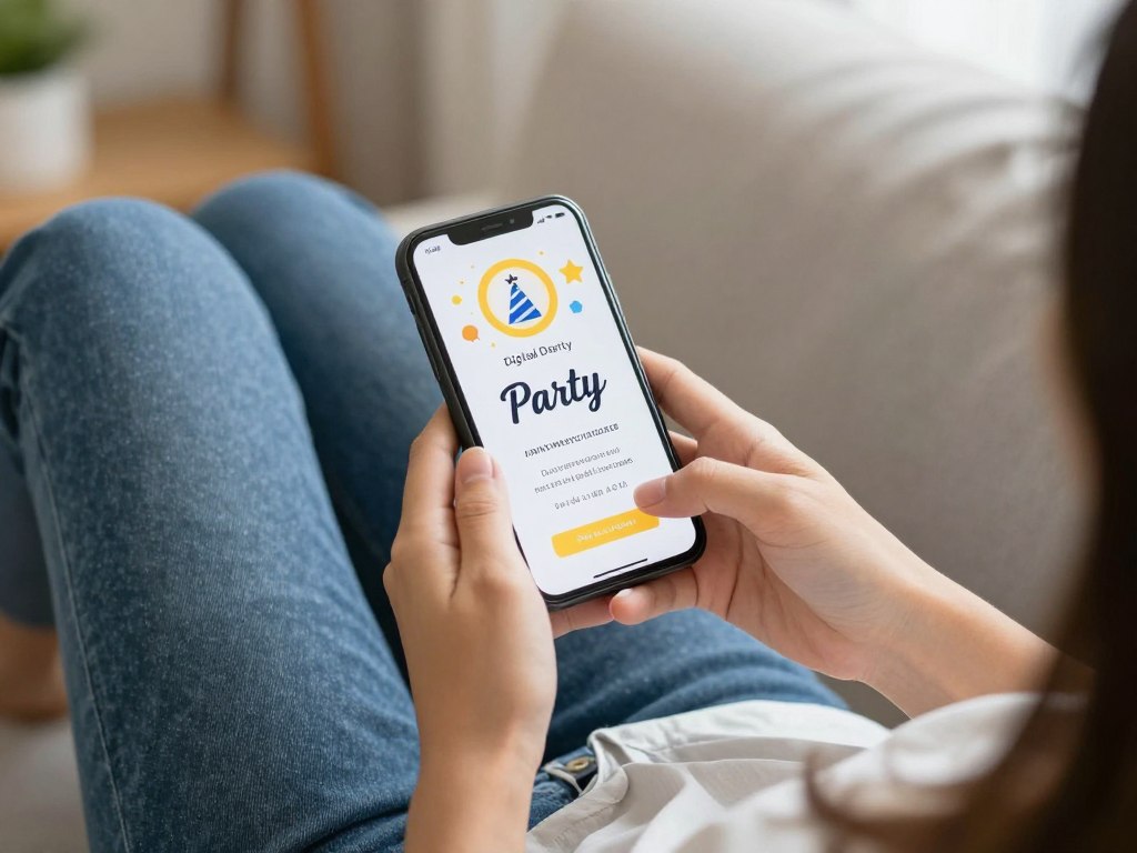A person sending digital party invitations on their phone, demonstrating the Lazy Host's Guide to Entertaining approach A person sending digital party invitations on their phone, demonstrating the Lazy Host's Guide to Entertaining approach