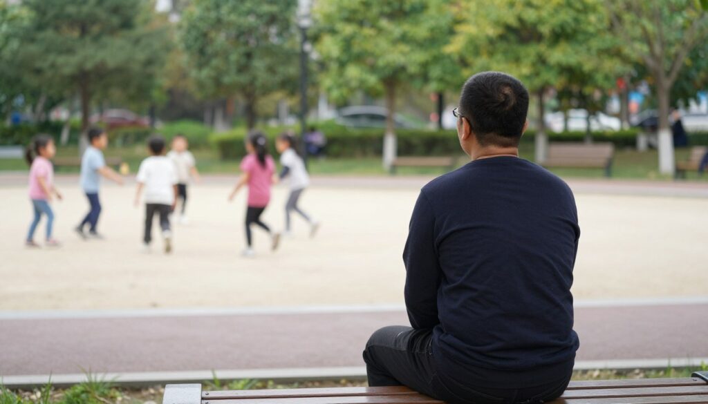 Adult observing children's play from a distance
