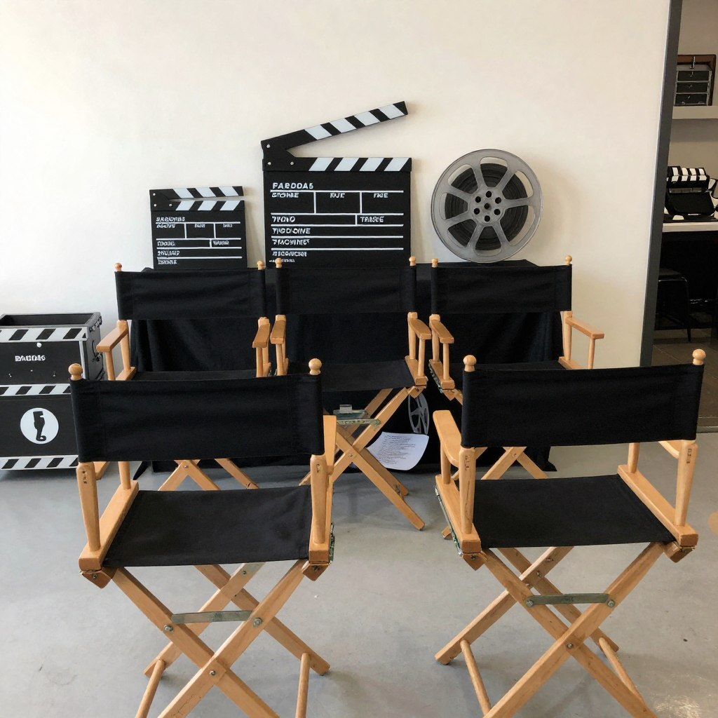 Behind the scenes theme with director's chairs and clapperboards