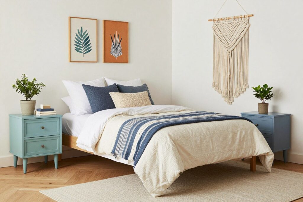 Budget-friendly Anthropologie inspired bedroom with thrifted and DIY elements
