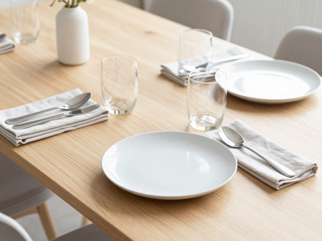 Casual table setting with simple arrangement of plate, napkin, and basic flatware