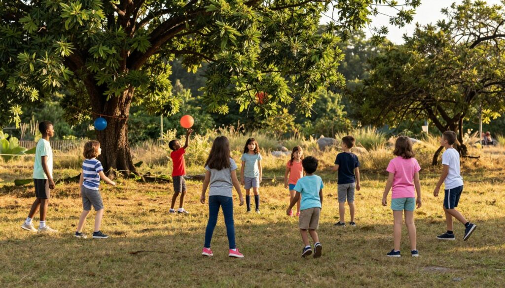 Children joyfully playing in a natural setting