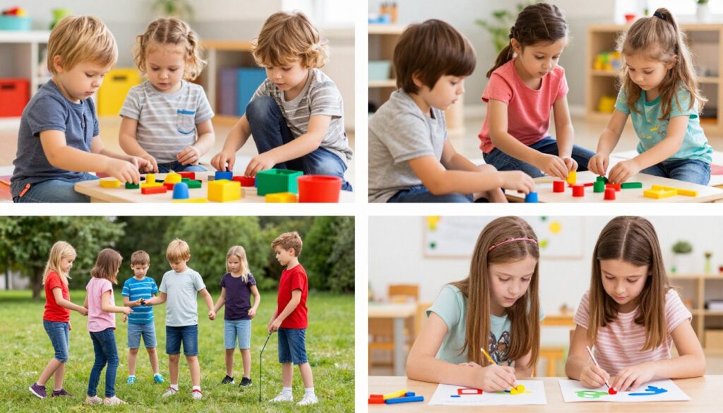 Children of different ages engaged in age-appropriate free play