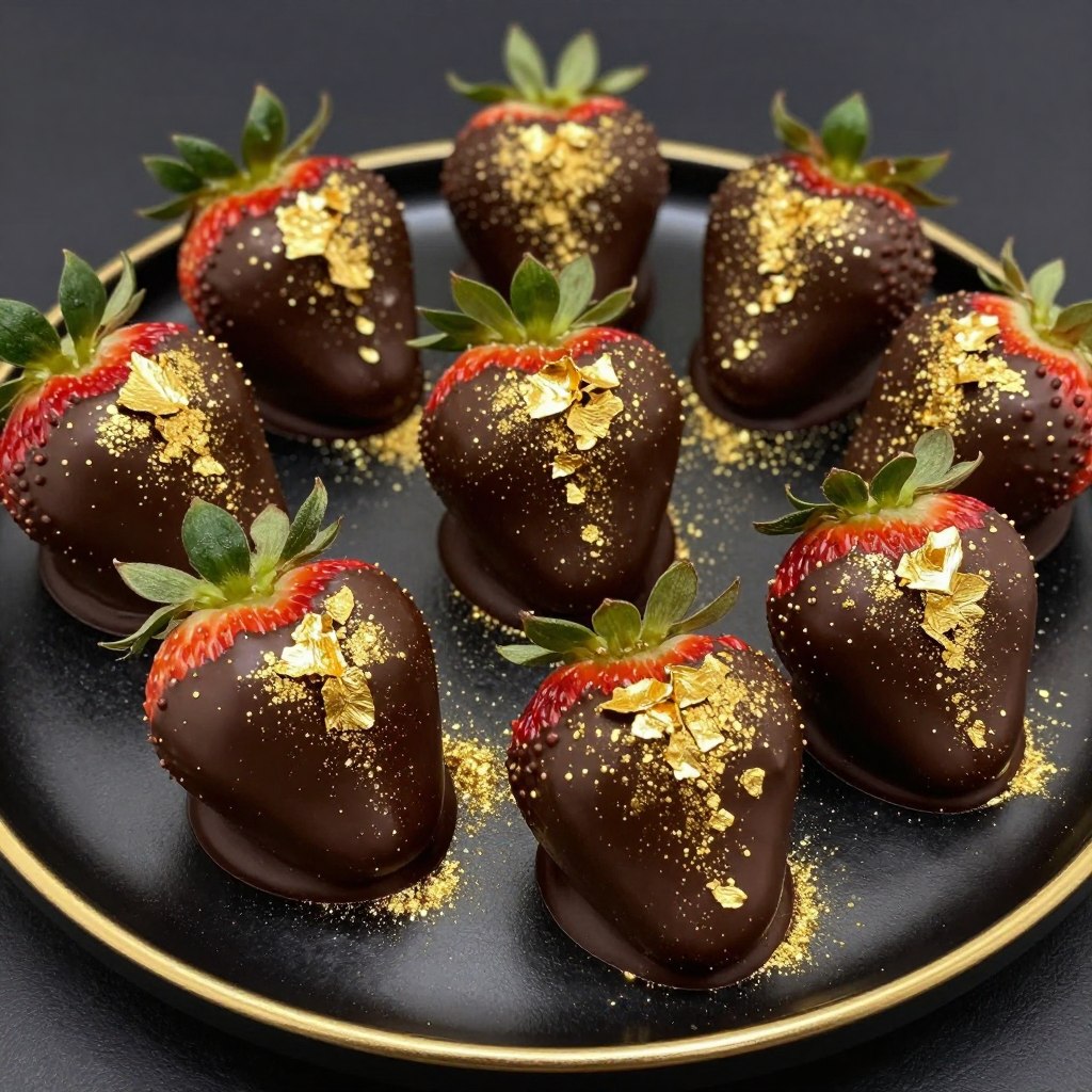Decadent chocolate-dipped strawberries decorated with gold dust