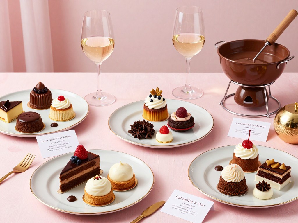 Dessert and wine pairing setup for Galentine's Day Dessert and wine pairing setup for Galentine's Day