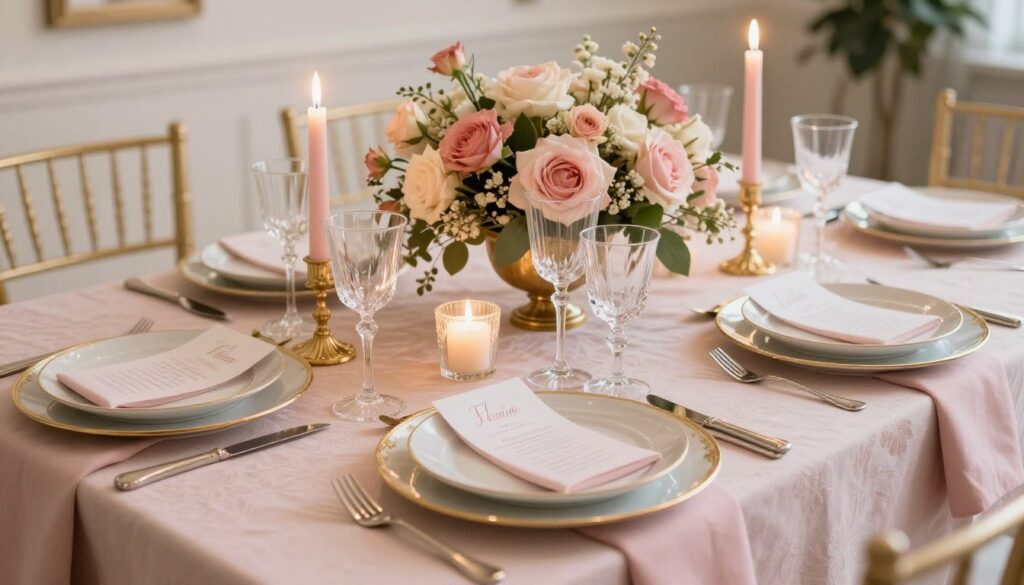 Elegant Galentine's Day tablescape with layered place settings Elegant Galentine's Day tablescape with layered place settings