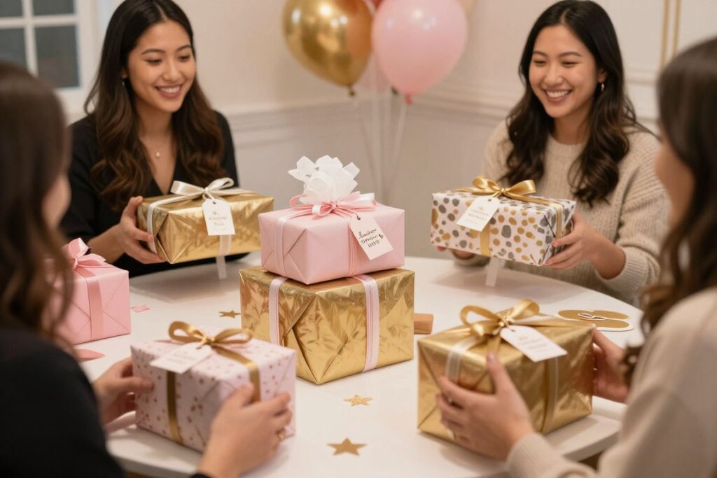 Favorite Things Exchange Galentine's Day party with wrapped gifts Favorite Things Exchange Galentine's Day party with wrapped gifts