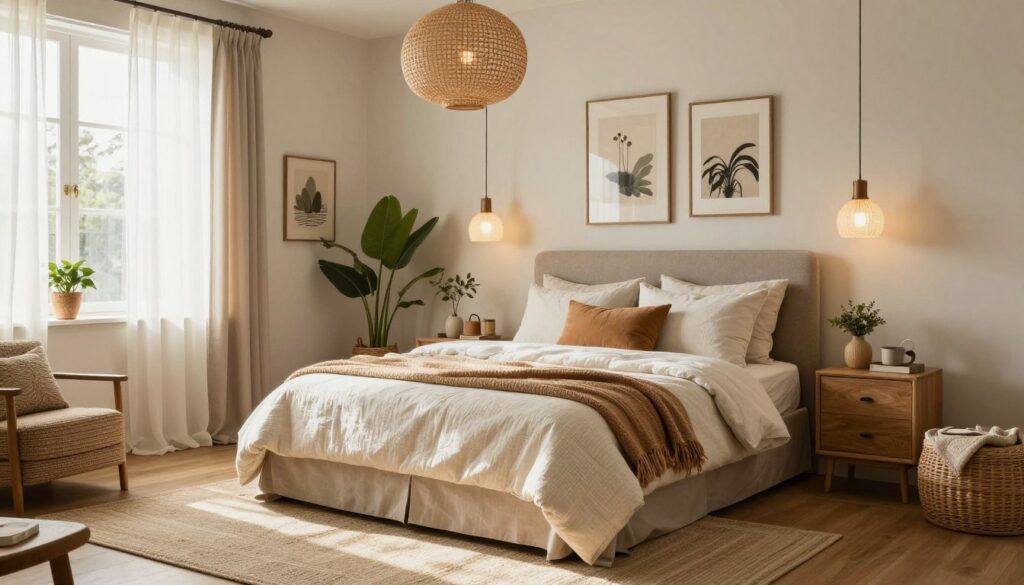 Final Anthropologie inspired bedroom showing a complete, styled space