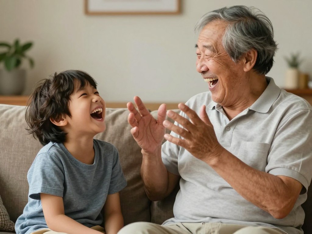 Grandparent and grandchild laughing together