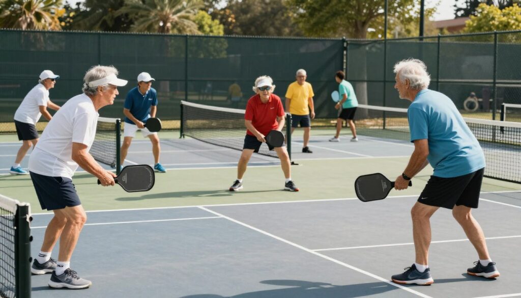 Group of seniors enjoying pickleball, a popular active hobby for older adults
