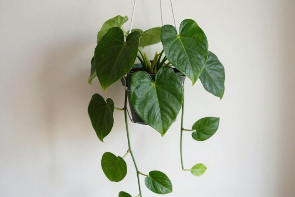 Heart-leaf philodendron with trailing vines and deep green foliage
