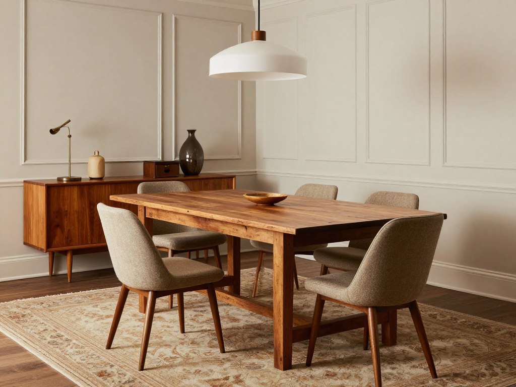 Modern Heritage Style dining room with thrifted wooden table and mixed chairs Modern Heritage Style dining room with thrifted wooden table and mixed chairs