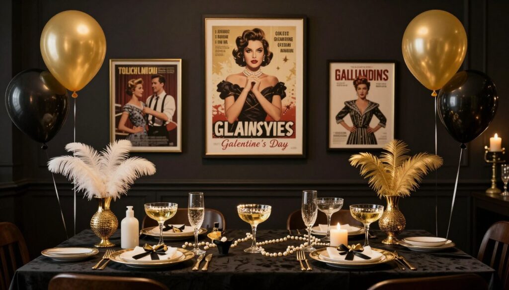 Old Hollywood Glamour themed Galentine's Day party setup Old Hollywood Glamour themed Galentine's Day party setup