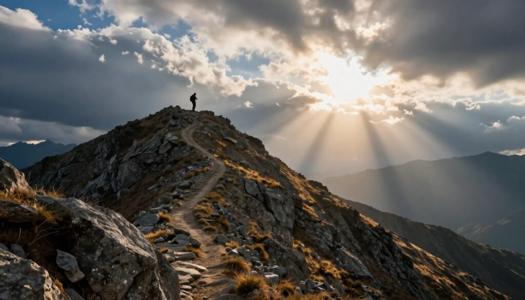 Person climbing a mountain, symbolizing overcoming challenges