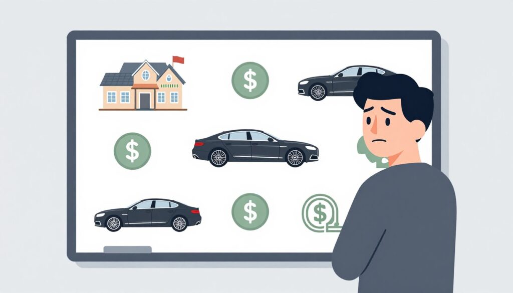 Person rolling their eyes at a traditional vision board covered in luxury items