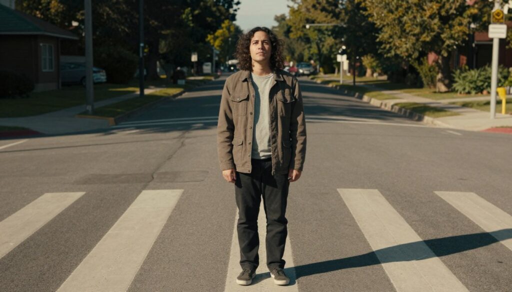 Person standing at crossroads with hopeful expression, symbolizing the journey of staying hopeful during waiting periods