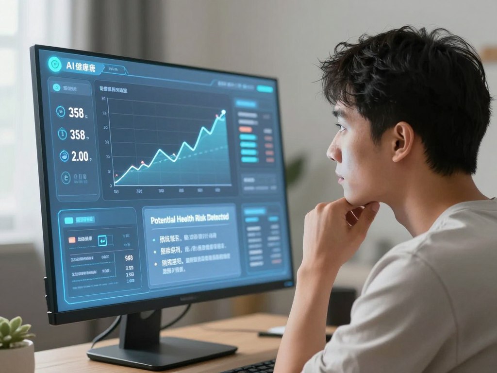 Person viewing personalized AI health predictions showing potential health risks and preventive recommendations Person viewing personalized AI health predictions showing potential health risks and preventive recommendations