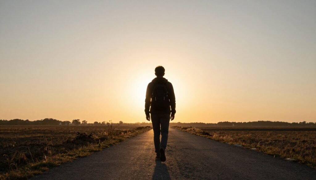 Person walking confidently toward sunrise, symbolizing choosing to stay hopeful despite challenges