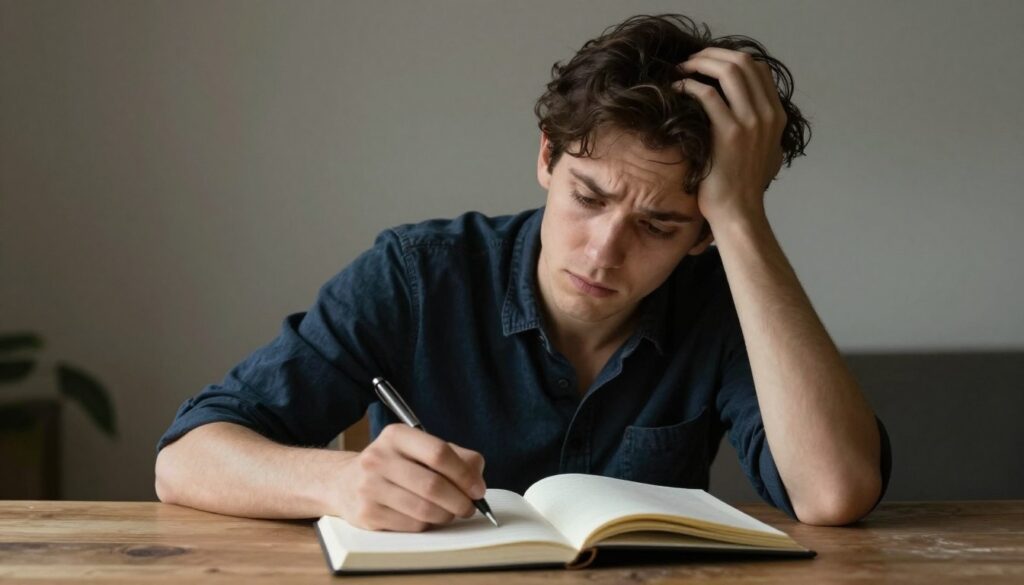 Person working through emotional resistance to gratitude practice, showing the journey of how gratitude builds hope