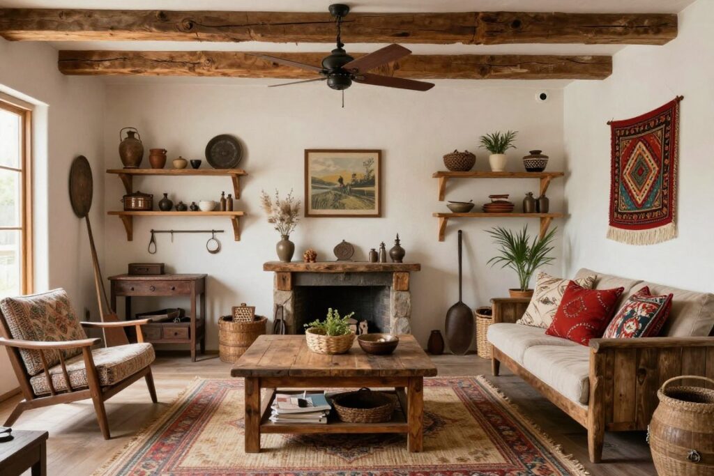 Rustic Bohemian interior with farmhouse elements and Boho accents