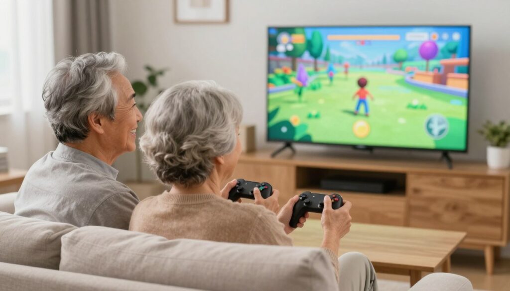 Senior couple enjoying video games designed for older adults