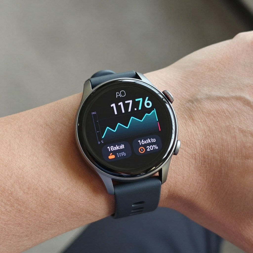 Smart watch displaying continuous blood pressure monitoring with AI-powered trend analysis and health recommendations Smart watch displaying continuous blood pressure monitoring with AI-powered trend analysis and health recommendations