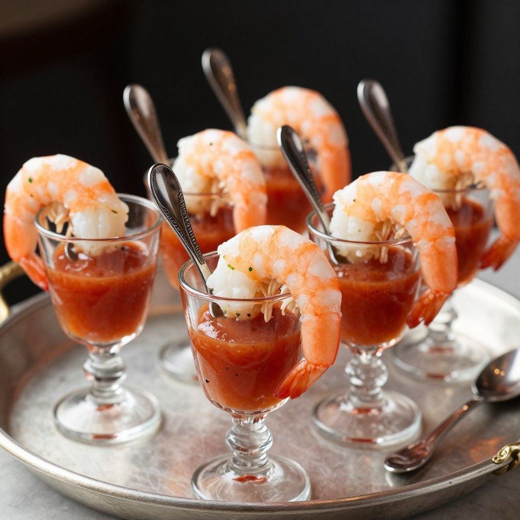 Sophisticated shrimp cocktail shooters in small glasses