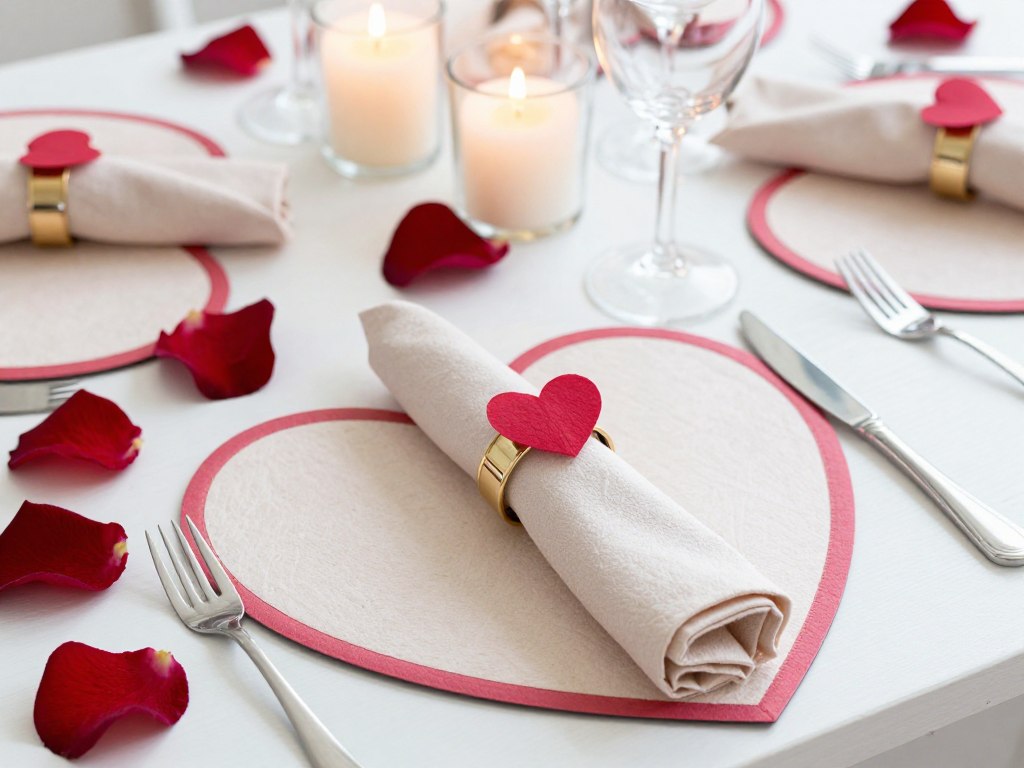Valentine's themed table setting with handmade decorations
