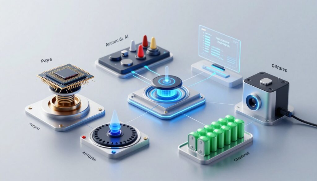 Visualization of advanced AI health monitoring technologies including neural processing units, sensor arrays, and edge computing systems Visualization of advanced AI health monitoring technologies including neural processing units, sensor arrays, and edge computing systems