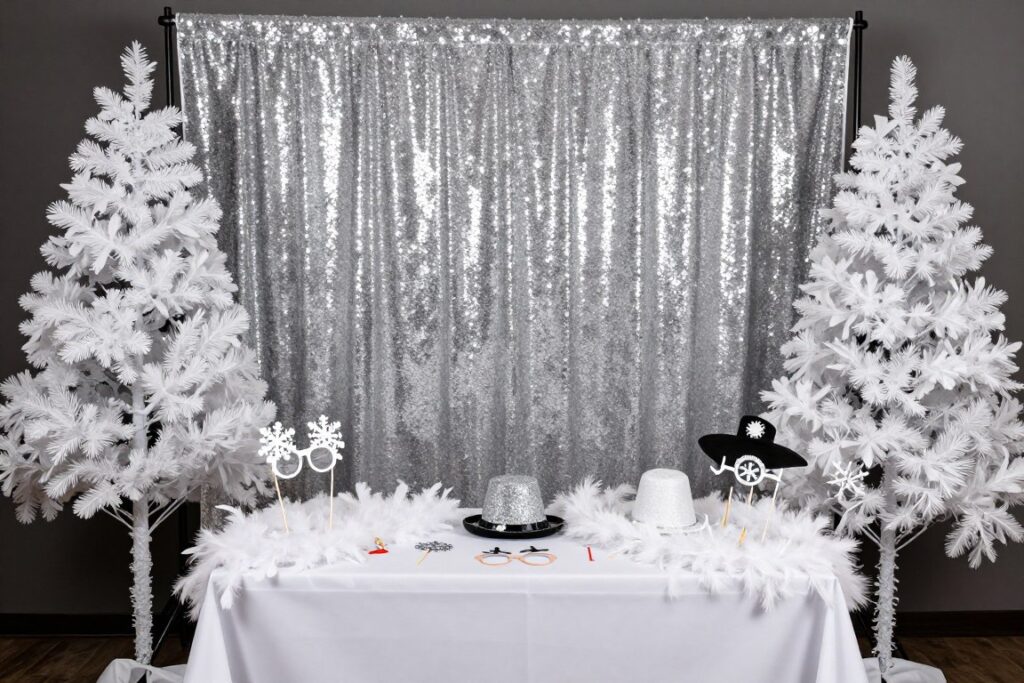 Winter Wonderland themed photo booth with props and backdrop Winter Wonderland themed photo booth with props and backdrop