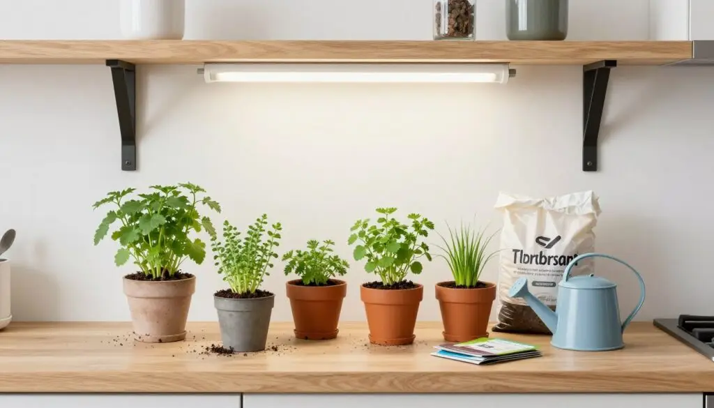 Beginner's indoor winter garden setup showing simple starter arrangement