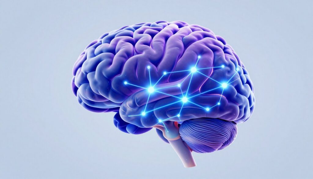 Brain health concept showing neural connections lighting up in a human brain