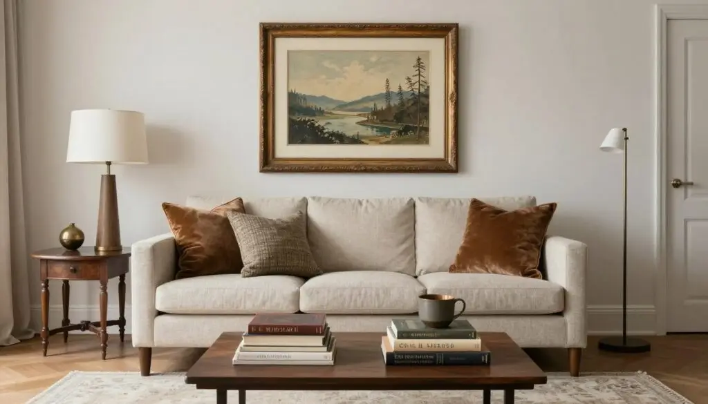 Cohesively styled room showing mix of vintage and modern pieces working together