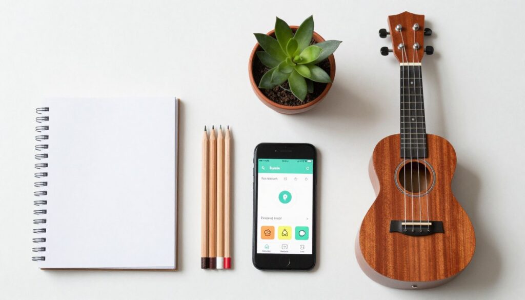 Collection of starter materials for various creative hobbies for brain health Collection of starter materials for various creative hobbies for brain health