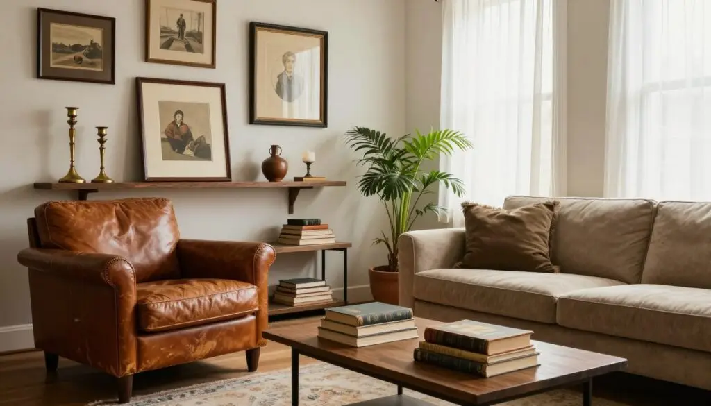 Eclectic living room showcasing collected aesthetic with vintage and new pieces