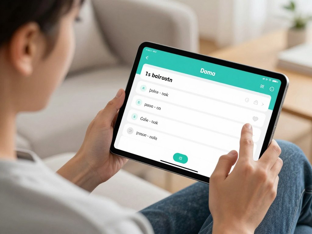 Person using a language learning app on a tablet, showing creative hobbies for brain health Person using a language learning app on a tablet, showing creative hobbies for brain health
