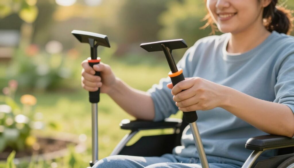 Person using adaptive gardening tools with ergonomic handles