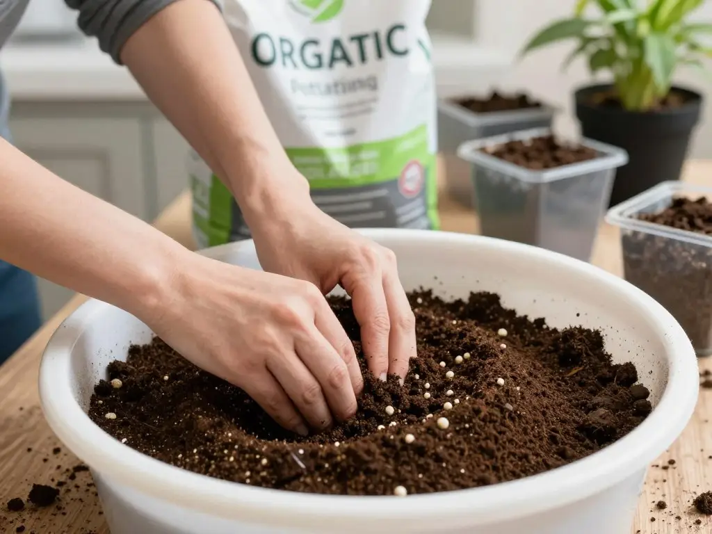 Quality potting mix and soil preparation for indoor container gardening