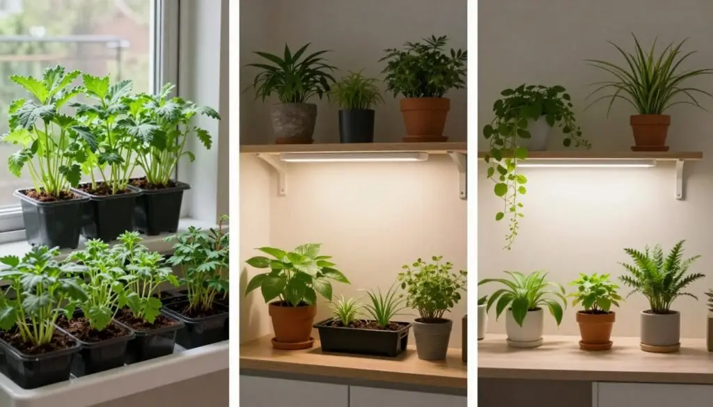 Three different indoor winter garden setups for various home types