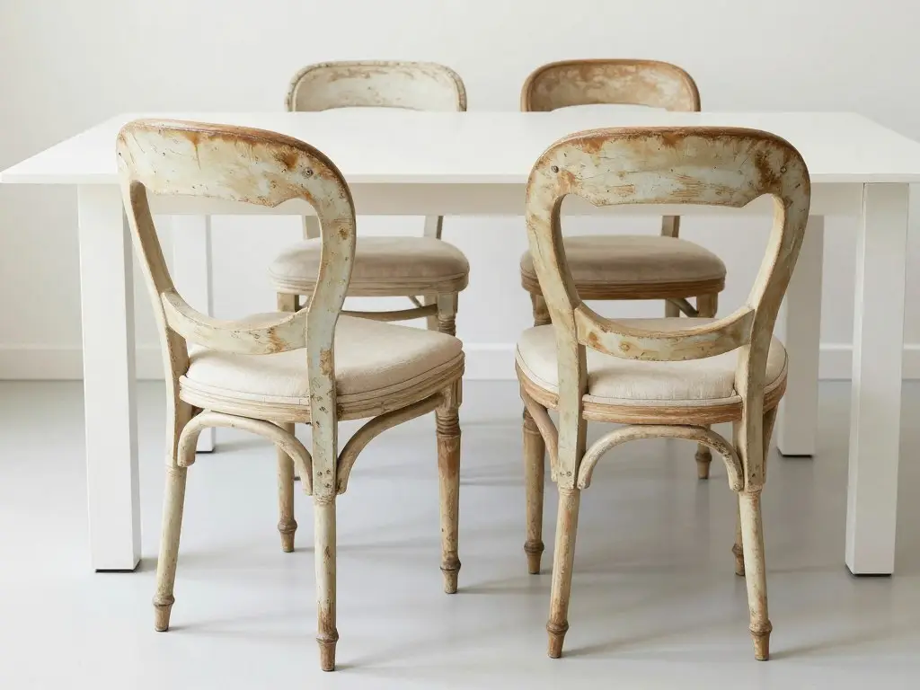 Vintage French bistro chairs at modern dining table